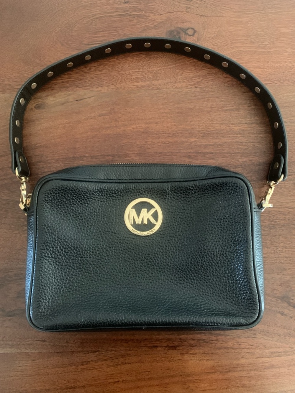 Michael Kors Black Pebbled Leather Handbag with Studded Strap